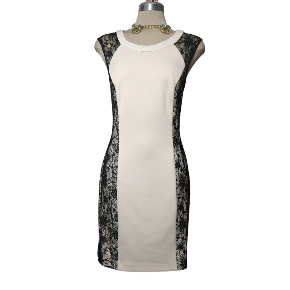 GUESS Gorgeous Ivory black lace elegant cocktail dress Size 12 - Picture 2 of 13